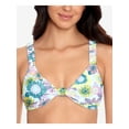 thumbnail image 1 of SALT + COVE Women's Light Blue Printed Stretch Knot-Front Bikini Scruncie Strap Deep V Neck Bralette Swimsuit Top M, 1 of 4