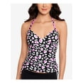 thumbnail image 1 of SALT + COVE Women's Multi Color Animal Print Stretch Removable Cups Shirred Tie Deep V Neck Adjustable Halter Tankini Swimsuit Top XS, 1 of 4