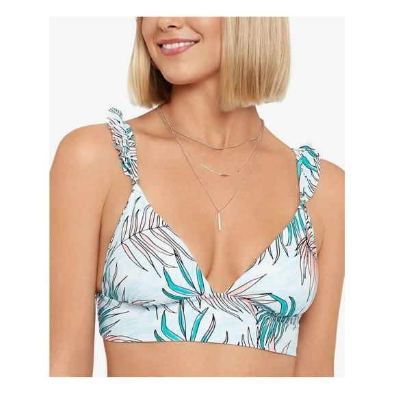 SALT + COVE Women's Multi Color Palm Print Stretch Deep V Neck Adjustable Swimsuit Top S