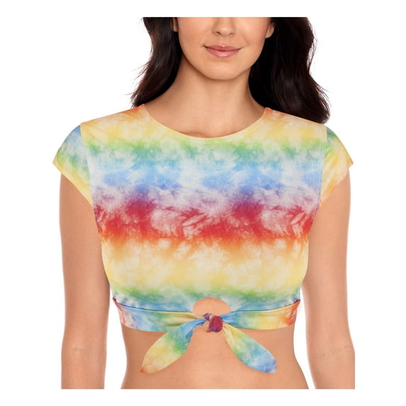 SALT + COVE Women's Multi Color Stretch Removable Cups Crewneck Tie Swimsuit Crop Top XXL