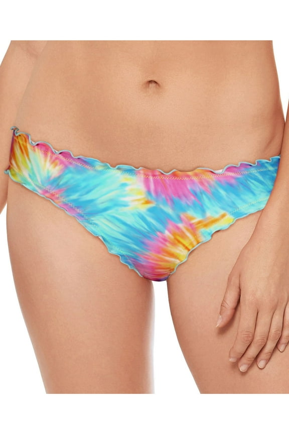 Women's Multi Color Tie Dye Stretch Cheeky Limited Coverage Ruffled Hipster Swimsuit Bottom XS