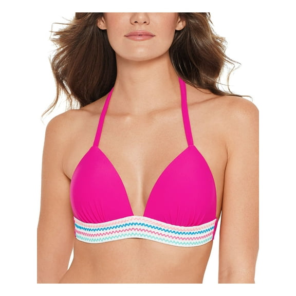 SALT + COVE Women's Pink Banded Removable Push Up Cups Deep V Neck Halter Bikini Top M