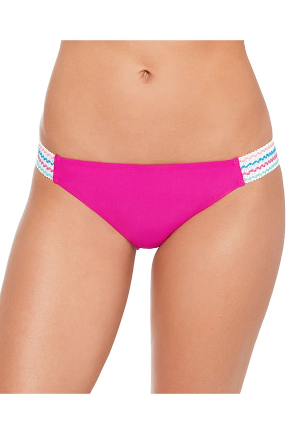 Women's Pink Stretch Elastic Banded Lined Moderate Coverage Embroidered Hipster Swimsuit Bottom M