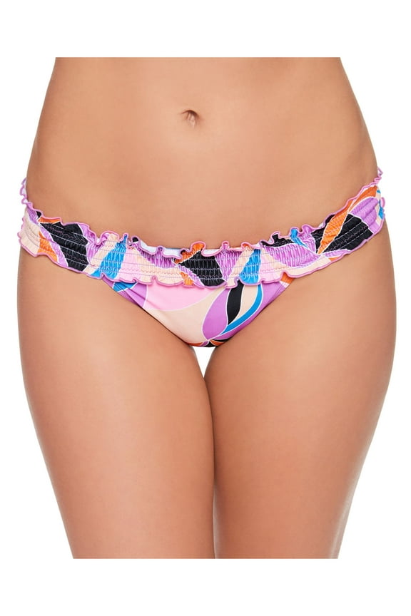 Women's Purple Printed Stretch Line Full Coverage Smocked Kaleidescope Swimsuit Bottom L