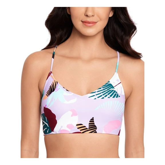 SALT + COVE Women's Purple Stretch V-Neck Adjustable Lace Back Midkini Tie Just Fronds Swimsuit Top XL