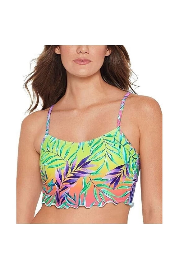 Women's Stretch Ruffled Hem Deep V Neck Swimsuit Top XS Green New with box/tags