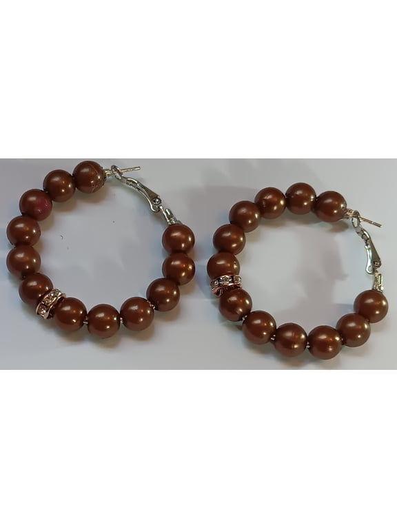 Brown Faux Pearl Beaded Earrings