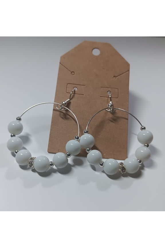 WHITE BEADED HOOP EARRINGS