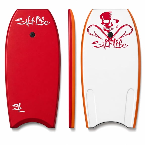SALT LIFE Boogie Board Bodyboard – Lightweight EPS Core Body Board with HDPE Slick Bottom, Crescent Tail & Coiled Wrist Leash for Beach & Ocean Waves