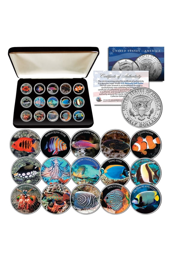 SALT WATER FISH Aquarium Tank JFK Half Dollars US 15-Coin COMPLETE Set with Box