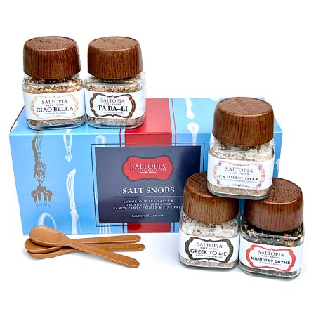 SALTOPIA SALT SNOBS, All Natural, Variety Set of 5 Sea Salts Carefully Blended with Luxurious Herbs & Spices. 3.4oz Jars (5 jar gift set)