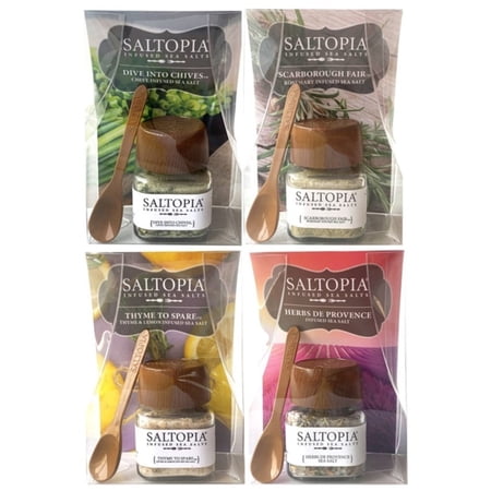 SALTOPIA SUPERB HERBS, All Natural, Variety Set of 4 Different Flavor Infused Sea Salts, Garden Fresh Herbs Chives, Rosemary, Thyme, Herbs De Provence. 3.4oz Jars (4 pack)