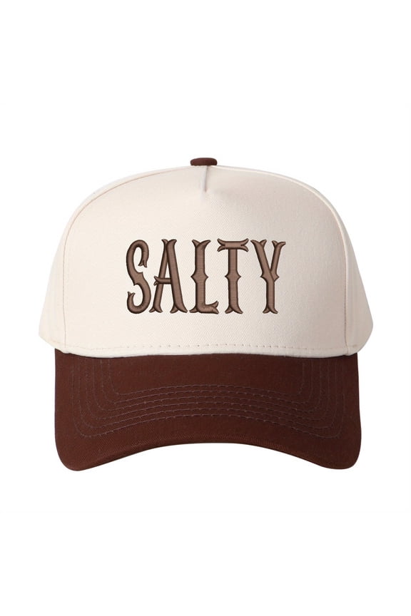 SALTY Embroidered Patchwork Trucker Cap | Adjustable Unisex Snapback, Coastal Vibes Essential