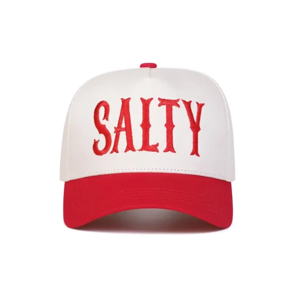 SALTY Embroidered Trucker Hat, Adjustable Snapback Cap for Men and Women, Funny Casual Baseball Hat, Trendy Streetwear Accessory for Summer, Vacations, Festivals and Everyday Outfits