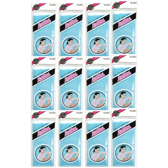 SALUX Nylon Japanese Beauty Skin Bath Wash Cloth/Towel, Blue, 12PC Bundle, Made in Japan