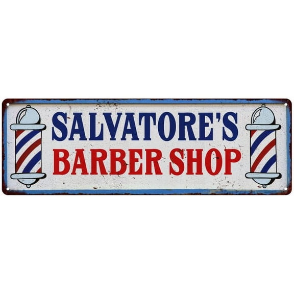 SALVATORE'S Barber Shop Hair Salon Vintage Look Metal Sign Retro 106180031426