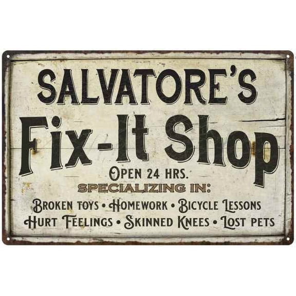 SALVATORE'S Fix-It Shop Sign Grandpa Dad Wall Decor 8 x 12 High Gloss Metal 208120006392