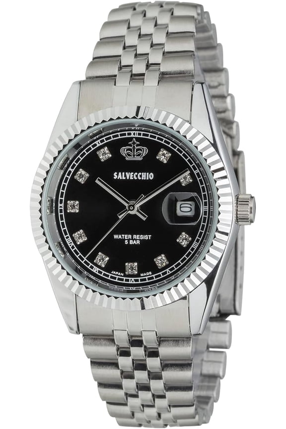 SALVECCHIO Men's 20 mm Dress Watch Stainless Steel Wristwatch, SilverBlack