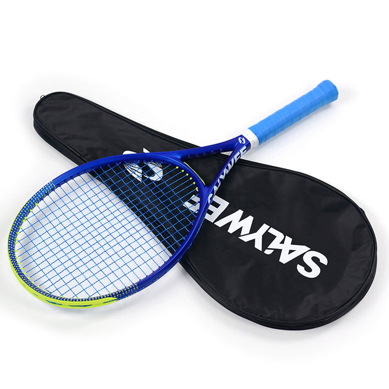 SALYWEE BLUE LEAP Professional Carbon Fiber Adult Tennis Racket, Shock-Absorbing, Vibrant Blue & Fluorescent Green, Frosted Texture, Ultra-Sticky Grip for Enhanced Control