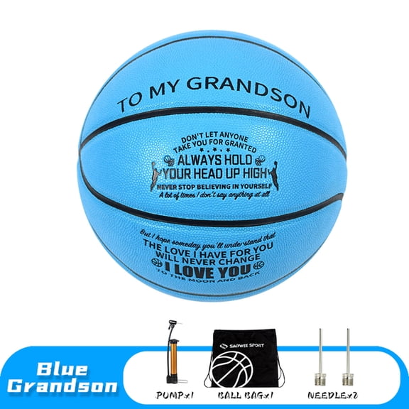 SALYWEE PU Basketball "to My Grandson" No.7 Size Best Gift for Adult Teens Sports(Free Pump&Bag)