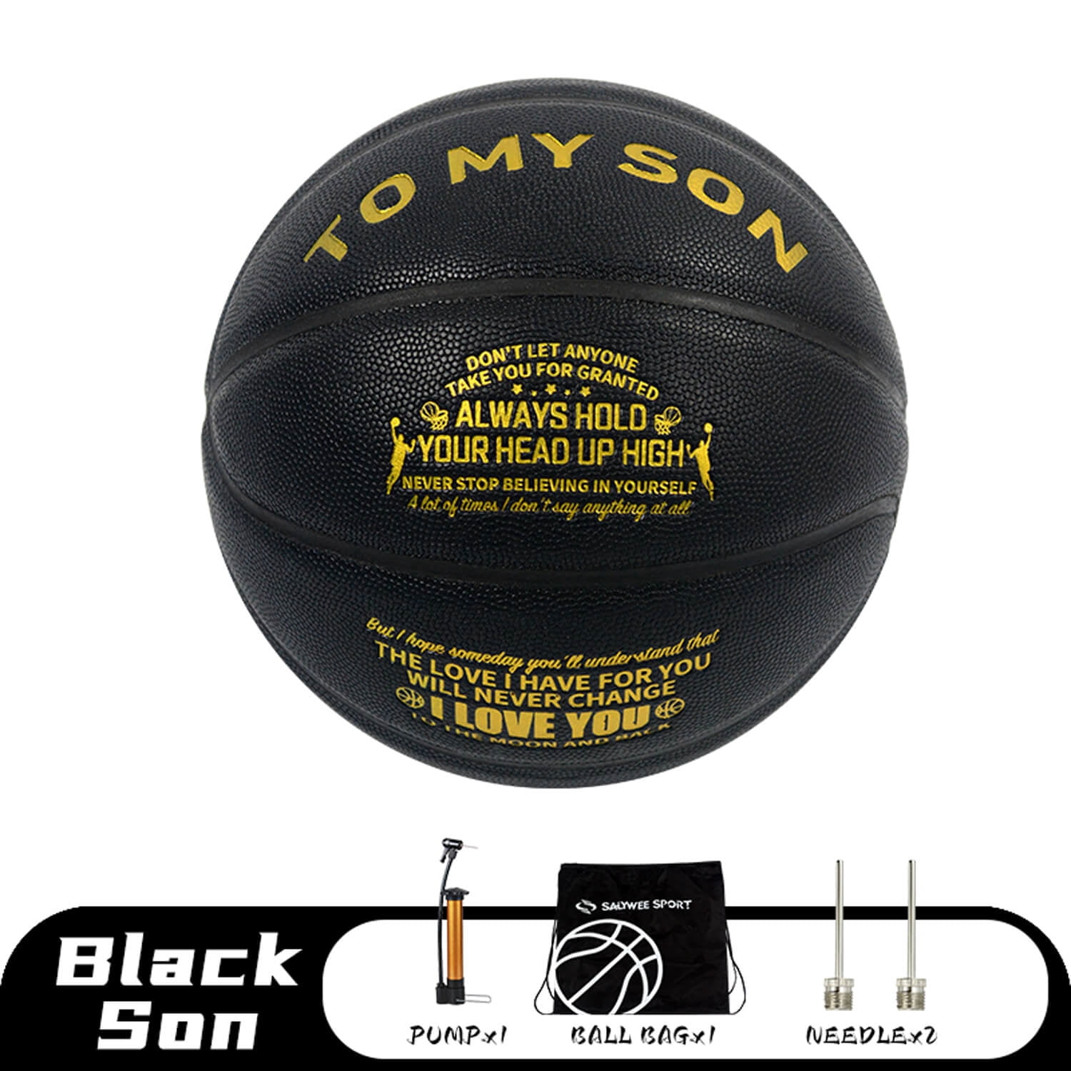 SALYWEE PU Basketball "to My Son" No.7 Ball Size Best Gift for Adult Teens Sports(Free Pump&Bag)
