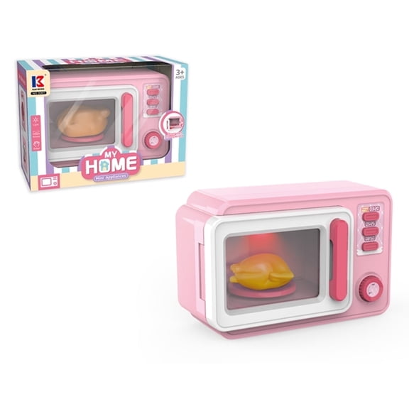 SALYWEE Play Kitchen Set for Kids, Microwave Toy Play Kitchen Realistic Lights Sounds Simulation for Girls Boys Gift - Small Pink 7.8x5.1x3.7in
