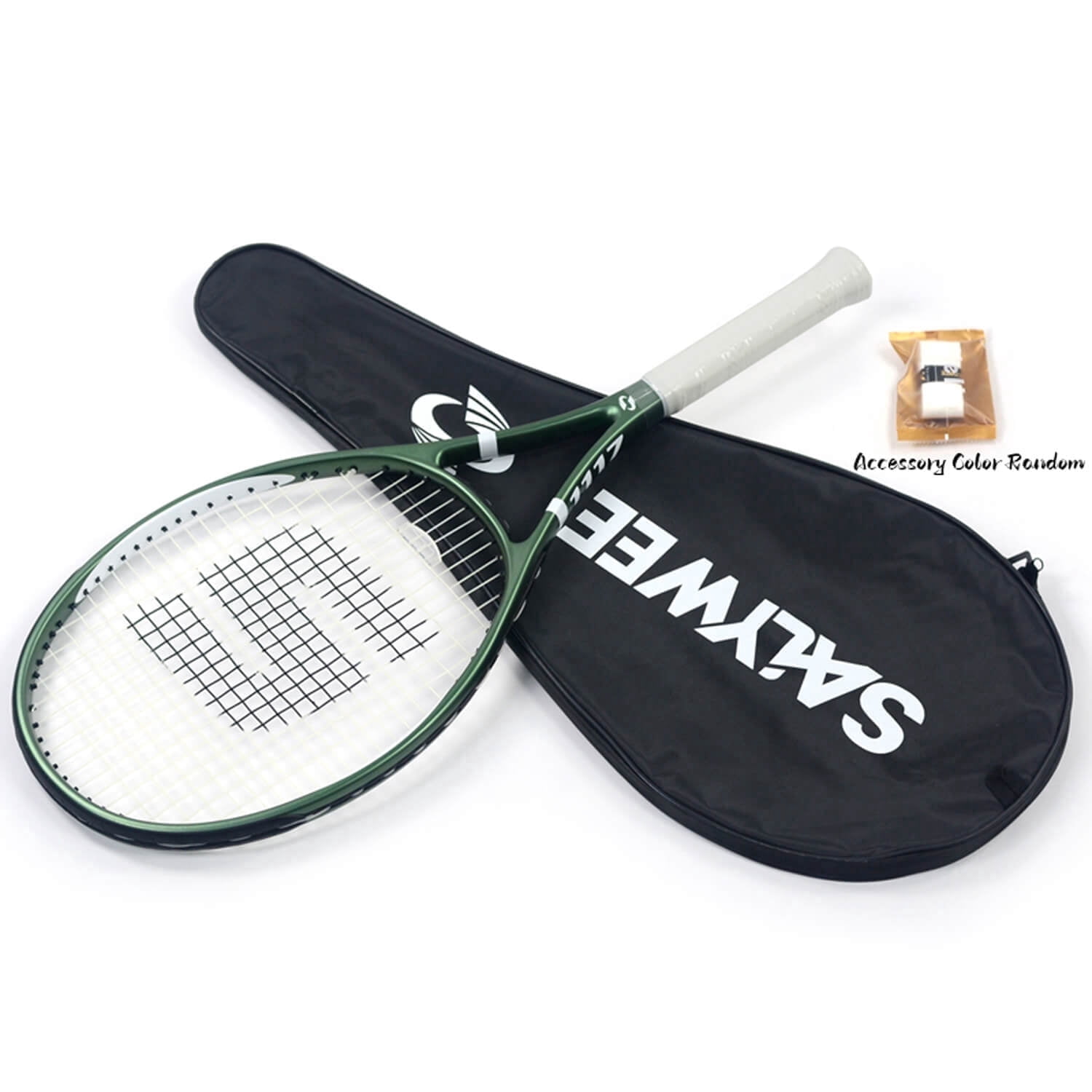 SALYWEE RaceRun Composite Carbon Fiber Adult Tennis Racket, 300±10g (Strung), 50-60LBS, Dark Green Frosted Frame, Beginner Training