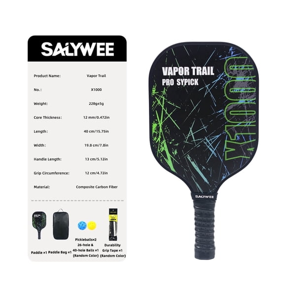 SALYWEE X1000 Pro Fiberglass Green Pickleball Paddle, Free Bag, PU Sweat-Absorbing Grip