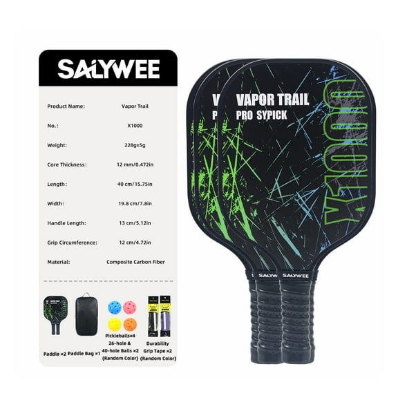 SALYWEE X1000 Pro Fiberglass Green Pickleball Paddle, Free Bag, PU Sweat-Absorbing Grip