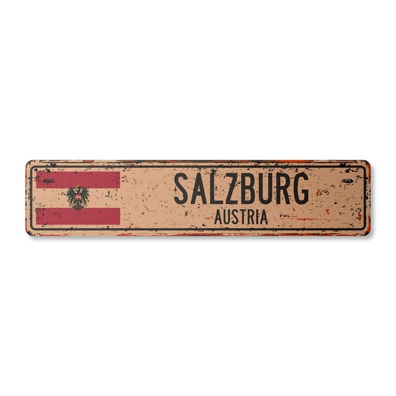 SALZBURG AUSTRIA Vintage Aluminum Street Sign Austrian flag city country road rustic metal tin wall gift | Indoor/Outdoor | 18" Wide