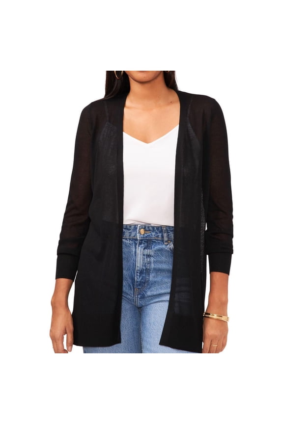 SAM AND JESS Womens Sheer Open Front Cardigan Sweater, Black, X-Small