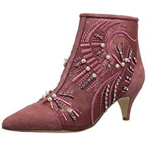 SAM EDELMAN Kami Kitten Heel Pointed Embroidered Booties In Misty Rose Suede (5.5)