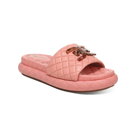 SAM EDELMAN NEW YORK Womens Coral Quilted Logo Emblem Cushioned Karinda Square Toe Wedge Leather Slide Sandals Shoes 6.5