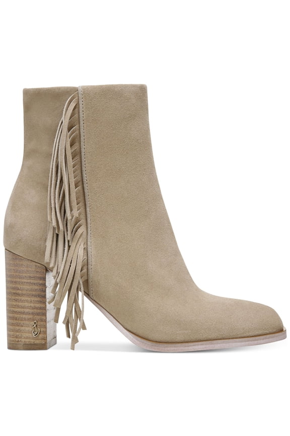 Womens Beige Fringed Goring Ona Square Toe Block Heel Zip-Up Leather Booties 10 M