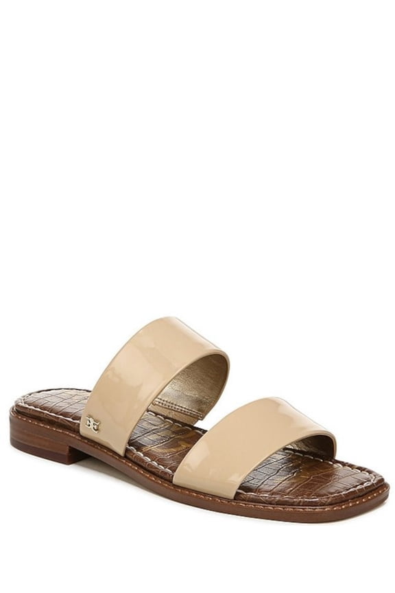 Womens Beige Logo Padded Goring Haydee Square Toe Block Heel Slip On Slide Sandals 5.5