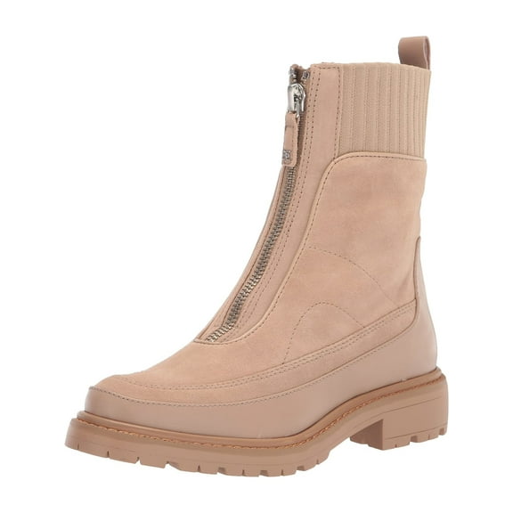 SAM EDELMAN Womens Beige Logo Padded Stretch Leone Almond Toe Block Heel Zip-Up Leather Booties 6.5 M