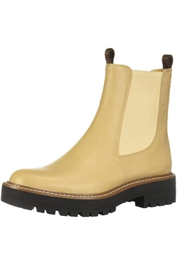 Womens Beige Lug Sole Goring Waterproof Laguna Block Heel Leather Booties 8.5 M