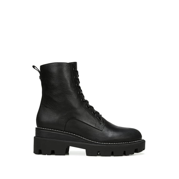 SAM EDELMAN Womens Black Comfort Stretch Water Resistant Lydell Round Toe Block Heel Lace-Up Leather Combat Boots 6.5 M