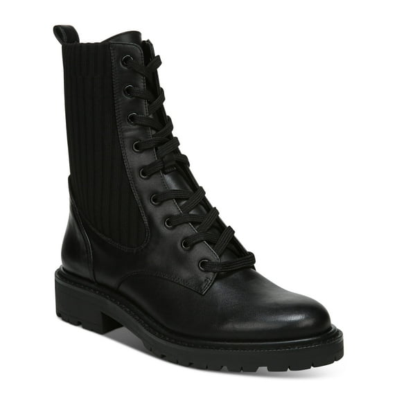 SAM EDELMAN Womens Black Comfort Stretch Water Resistant Lydell Round Toe Block Heel Lace-Up Leather Combat Boots 8 M