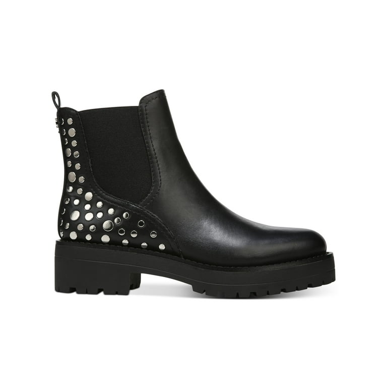 SAM EDELMAN Womens Black Goring Studded Lug Sole Jalyn Round Toe Block Heel Slip On Leather Booties 6.5 M