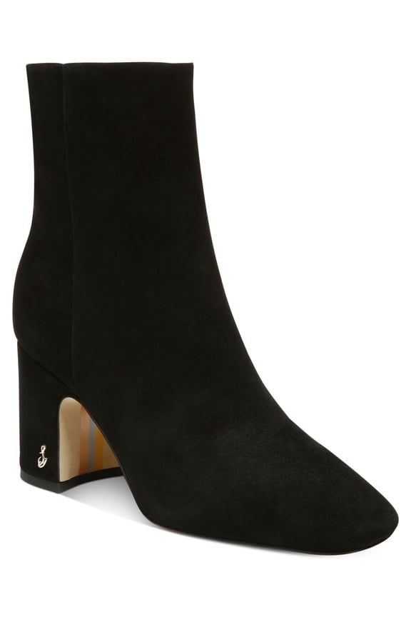 Womens Black Logo Detail Heel Goring Padded Fawn Square Toe Block Heel Zip-Up Leather Booties 10 M