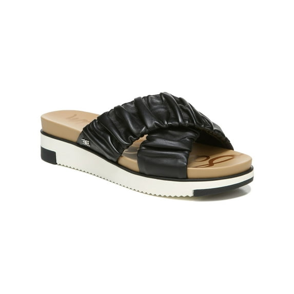 SAM EDELMAN Womens Black Logo Hardware Ruched Padded Aida Round Toe Platform Slip On Leather Slide Sandals 5.5 M