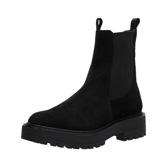 SAM EDELMAN Womens Black Lug Sole Waterproof Goring Laguna Round Toe Block Heel Leather Booties 7.5 M