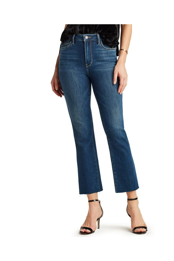 Womens Blue Pocketed Zippered High-rise Cropped Jeans Size: 27