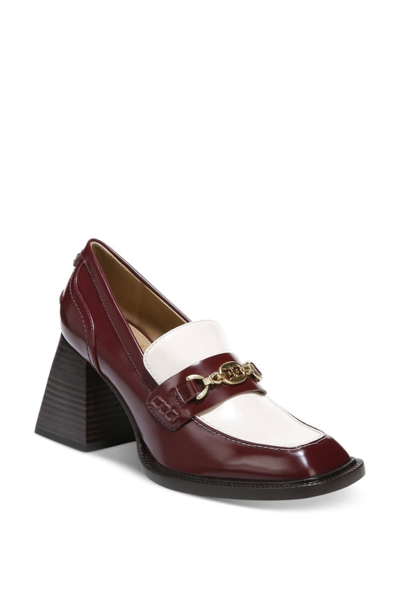 Womens Burgundy Embellished Comfort Quincy Square Toe Block Heel Slip On Heeled Loafers 9.5 M