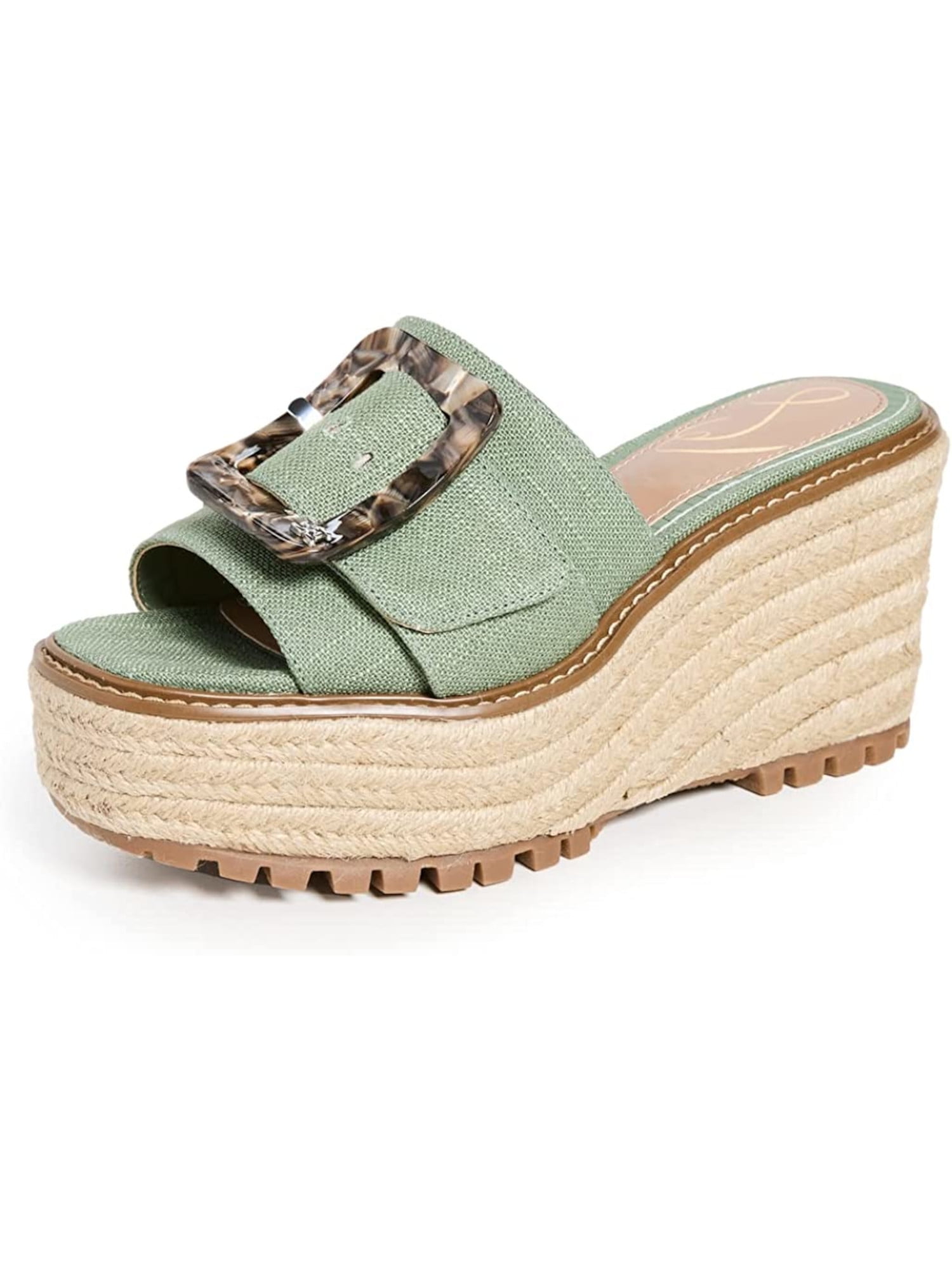 SAM EDELMAN Womens Green 2" Platform Buckle Accent Lug Sole Livi Round