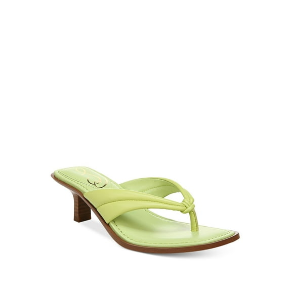 SAM EDELMAN Womens Green Padded Daphney Square Toe Kitten Heel Slip On Leather Heeled Thong Sandals 10.5 M