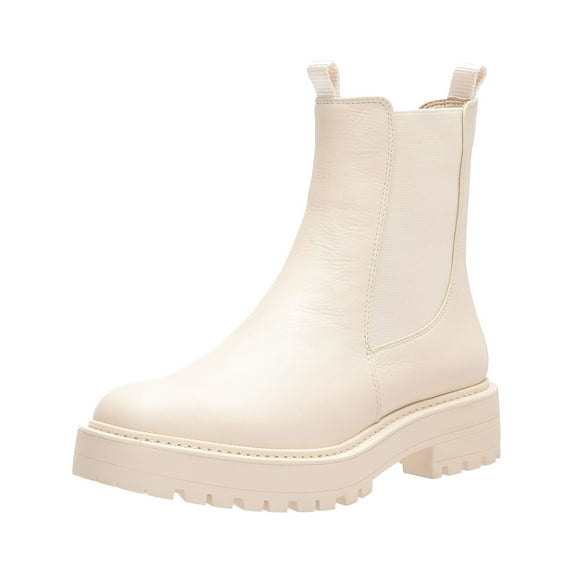 SAM EDELMAN Womens Ivory Lug Sole Waterproof Goring Laguna Round Toe Block Heel Leather Booties 7.5 M