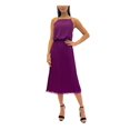 thumbnail image 1 of SAM EDELMAN Womens Purple Pleated Zippered Lined Spaghetti Strap Square Neck Midi Fit + Flare Dress 4, 1 of 2