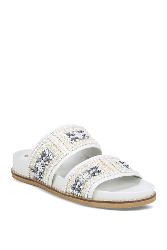 Womens White Beaded Padded Otto Wedge Slip On Leather Slide Sandals 7.5 M